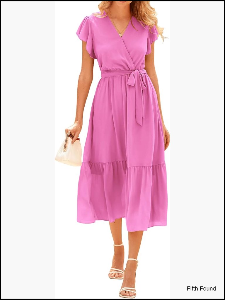 Bohemian Floral Wrap V Neck Cap Sleeveless A-Line Midi Sun Dress
